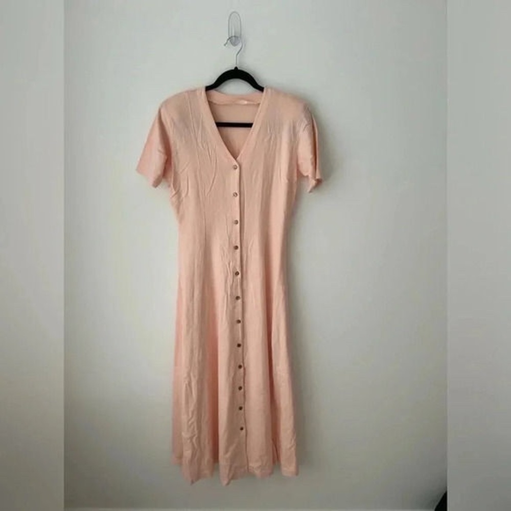 Elegant Peach Button-Down Dress